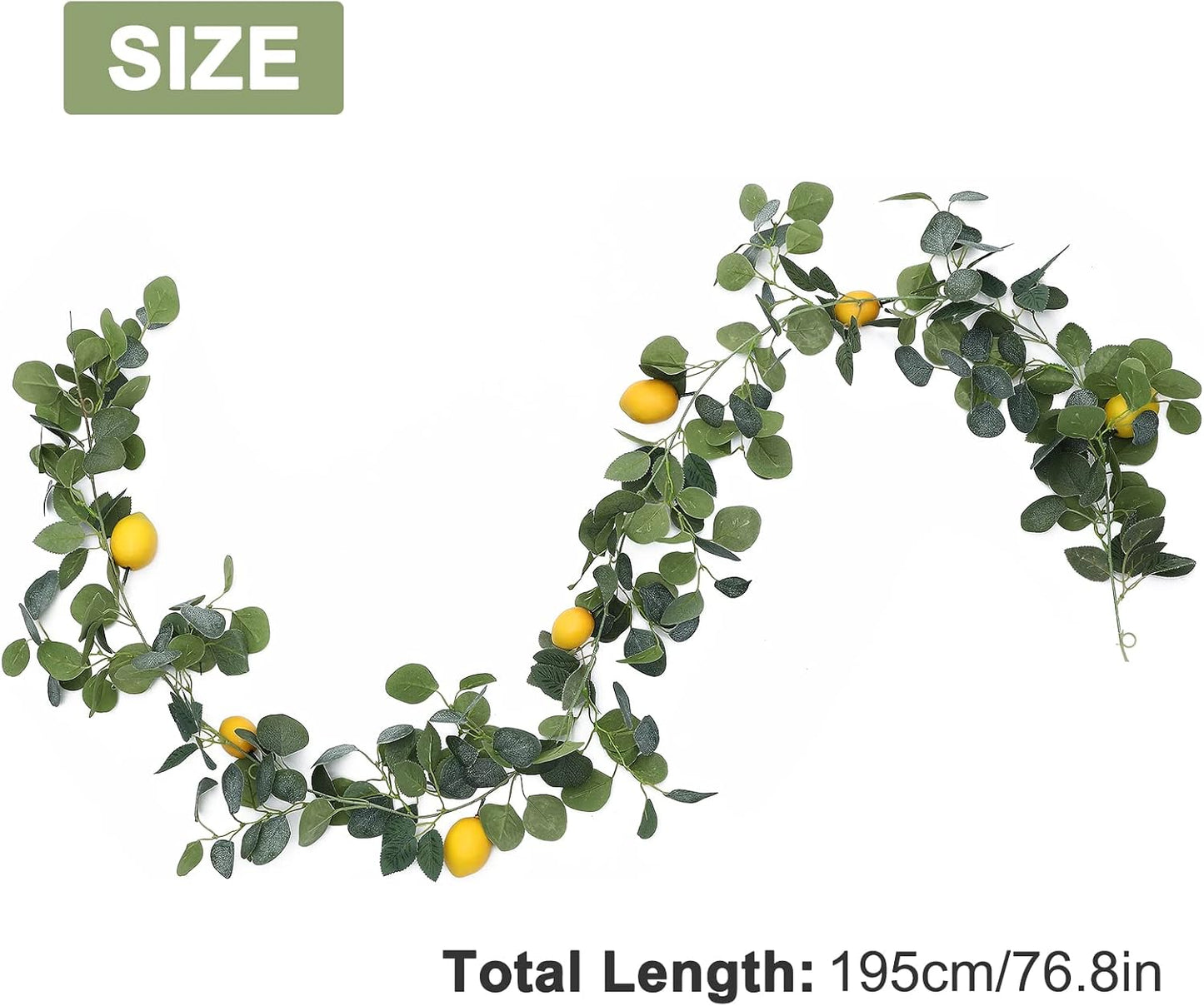 6.5 Ft Artificial Lemon Garland with Lemons and Green Eucalyptus Leaves for Front Door Kitchen Party Table Wedding Decor (1 Pcs)