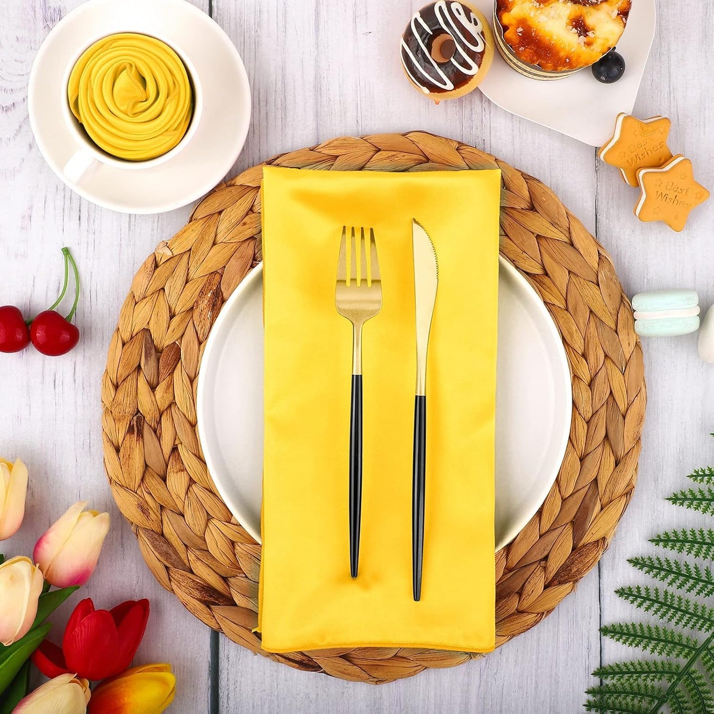 16 Pack Square Satin Napkin Bright Silk Table Napkin Soft Smooth Fabric Table Napkin for Wedding Banquet Party Decoration, Yellow, 20 x 20 Inch