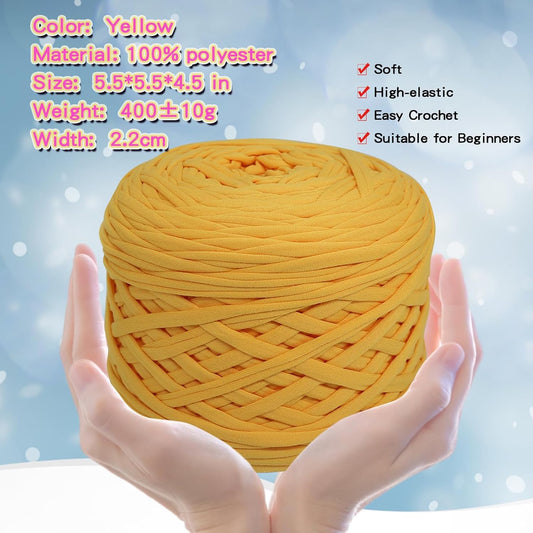 800g T-Shirt Yarn, 260 Yards Elastic Fabric Crochet DIY Yellow | Thick spaghetti yarn for DIY knitting. Ideal for hand crocheting bags, baskets, cushions & home decor