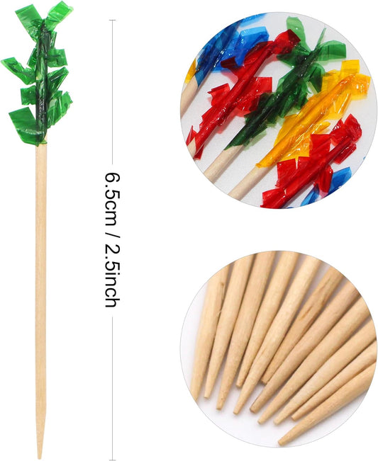 1000pcs 2.5 IN Wooden Frill Picks Cocktail Picks with Assorted Colors,4-Color,for Cocktail Party, Barbeque, Club Sandwiches (Frill picks 1000pcs 2.5 IN)