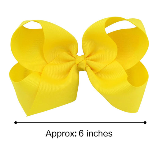 2 PCS 6" Big Hand-made Grosgrain Ribbon Solid Color Hair Bows Alligator Clips Hair Accessories for Little Teen Toddler Girls Kids Set of 2 -Yellow