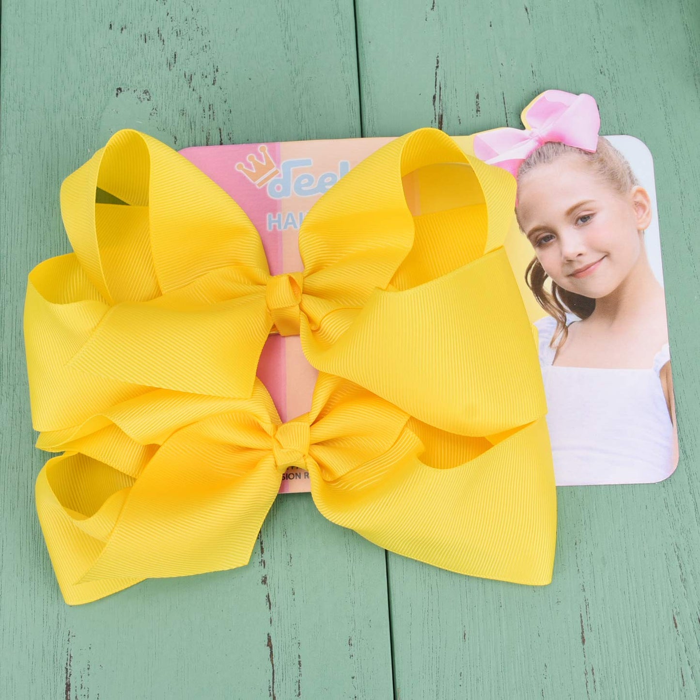2 PCS 6" Big Hand-made Grosgrain Ribbon Solid Color Hair Bows Alligator Clips Hair Accessories for Little Teen Toddler Girls Kids Set of 2 -Yellow