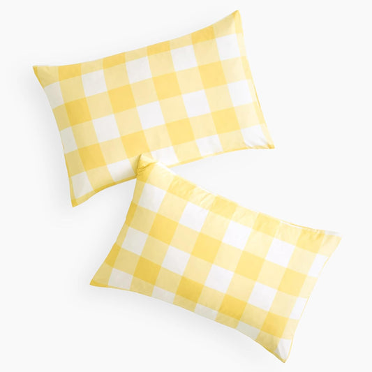 Plaid Pillow Cases, Buffalo Check Gingham Checkered Farmhouse, Set of 2 Soft Pillowcases Pillow Shams Covers, Yellow White, Standard Size 20x26 Inches
