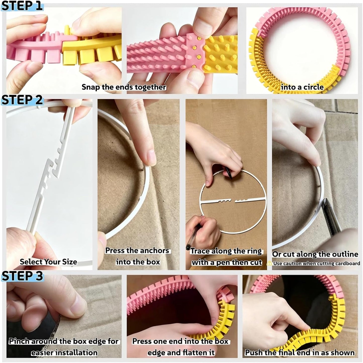 Cat Self Groomer Arch for Cardboard Boxes (Pink+Yellow | Start Kit) | Cat Brushes Tunnel& Massage Comb For Indoor Cats, Interactive Self Grooming Tool Brushes, For Cat Hideouts & Enrichment Play