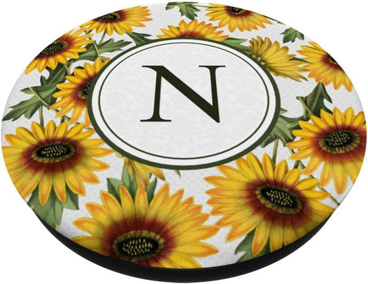 Letter N Monogram Vintage Sunflower pattern - Classic Floral PopSockets Grip and Stand for Phones and Tablets