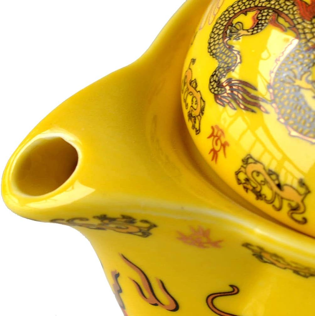 Teapot China Yellow Porcelain 12oz Dragon Stainless Steel Filtration Infuser Loose Tea (Emperor Yellow)