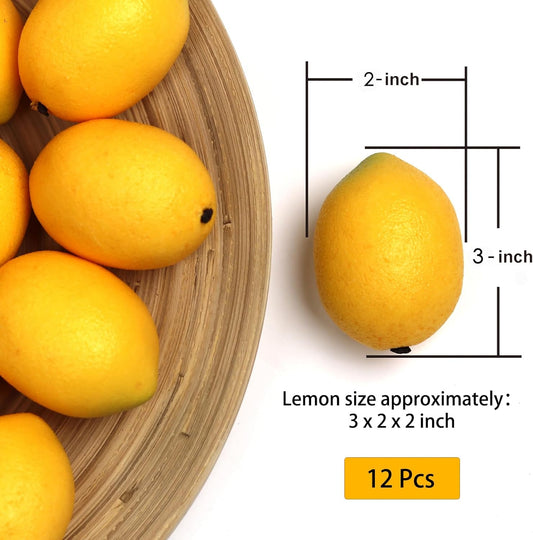 12Pcs Fake Lemons, Realistic Faux Yellow Lemon Decor for Kitchen | Artificial lemons for decoration, Faux limes & lemon party decorations, for Summer table, Lemonade stand, Fruit bowl filler