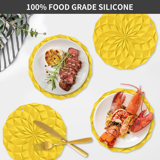 Silicone Trivet Mats - 4 Pack Pot Holders - 7.4'' Thickened Hot Pads for Hot pots, Pans and Dishes, Heat Resistant Silicone Trivet for Table and Counter Top Yellow