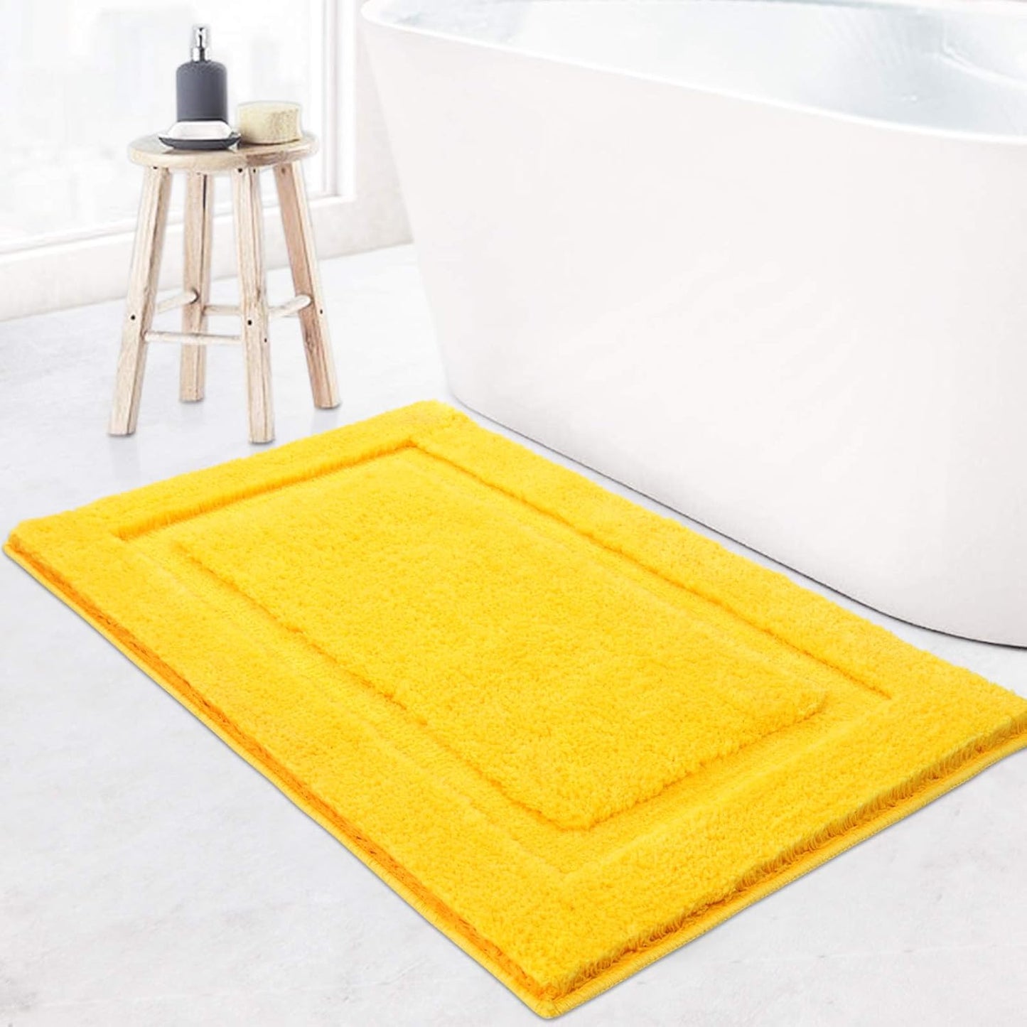 Super Soft Fluffy Bathroom Rugs 16x24 inch Non Slip Washable Bath Rugs Absorbent Bath Mats for Bathroom Floor Tub Shower Vanity Sink, Yellow 1'4" x 2'