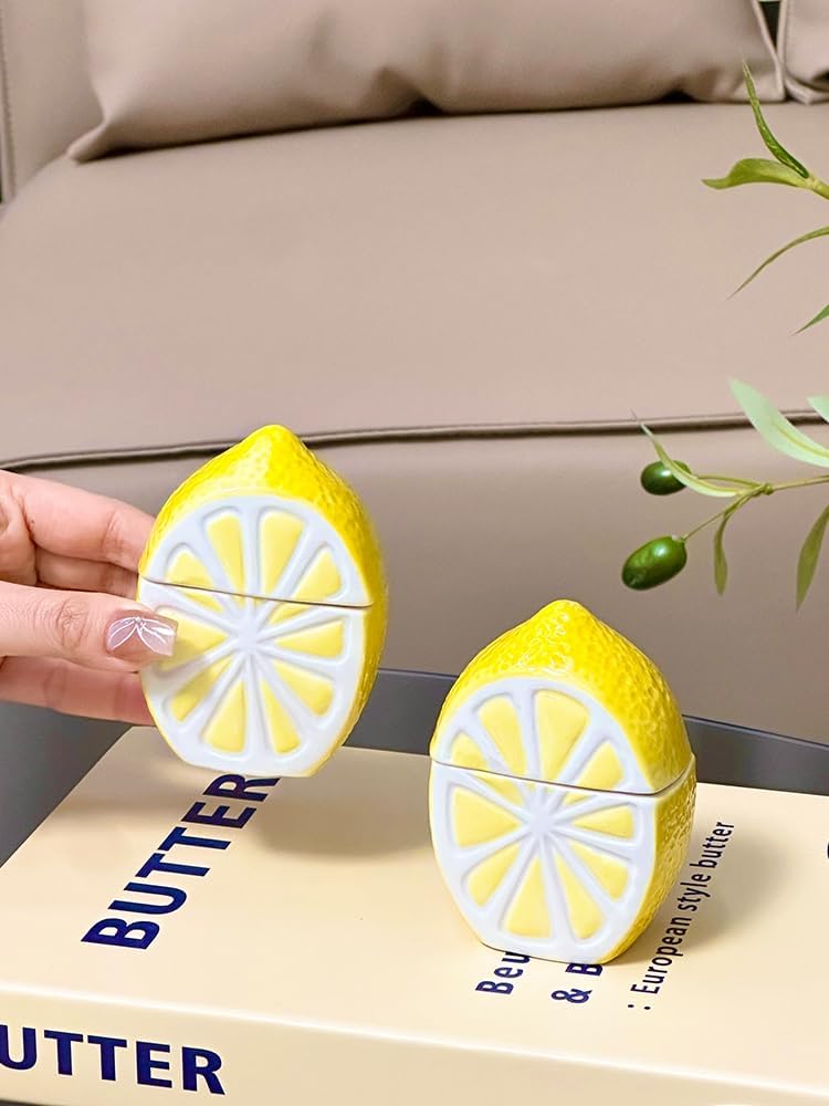 Toothpick Holder Lemon Ceramic Organizer Toothpick Box Cotton Swab Storage Tube