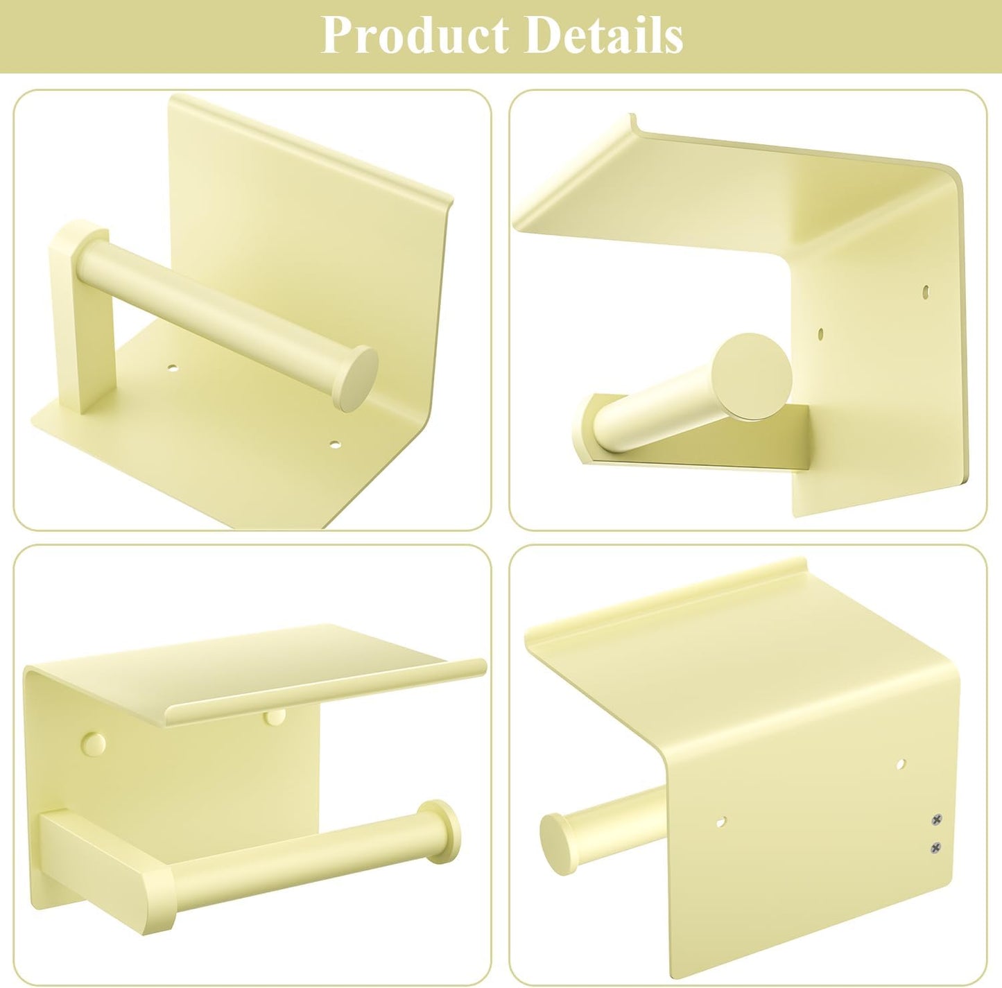 Toilet Paper Holder with Shelf Wall Mounted Toilet Paper Roll Dispenser | Heavy Duty Stainless Steel Sunlight Yellow