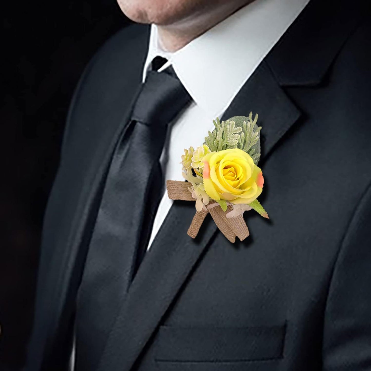 Yellow Wedding Groom Boutonniere Pin Groomsmen Suit Lapel Flower Bride Wrist Corsage Bridesmaid Hand Flower for Indoor Outdoor Wedding Father Mother Bridal Shower Prom Quinceanera (Boutonniere E)