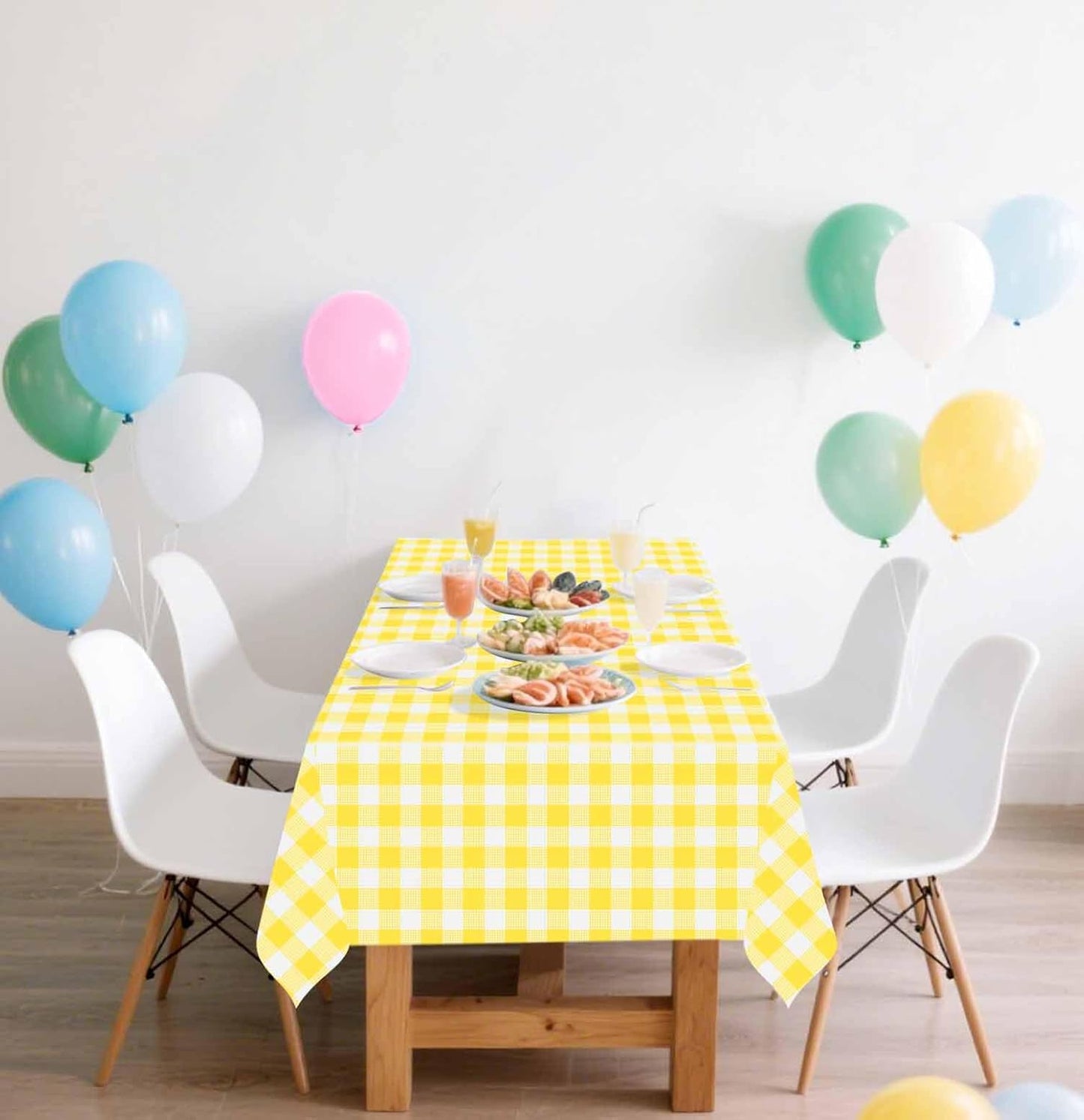3 Pack Yellow Gingham Tablecloth Rectangle 54 x 108 Yellow and White Checkered Table Cloth Disposable Plaid Table Cover Plastic for Birthday Baby Shower Picnic Wedding Party Supplies