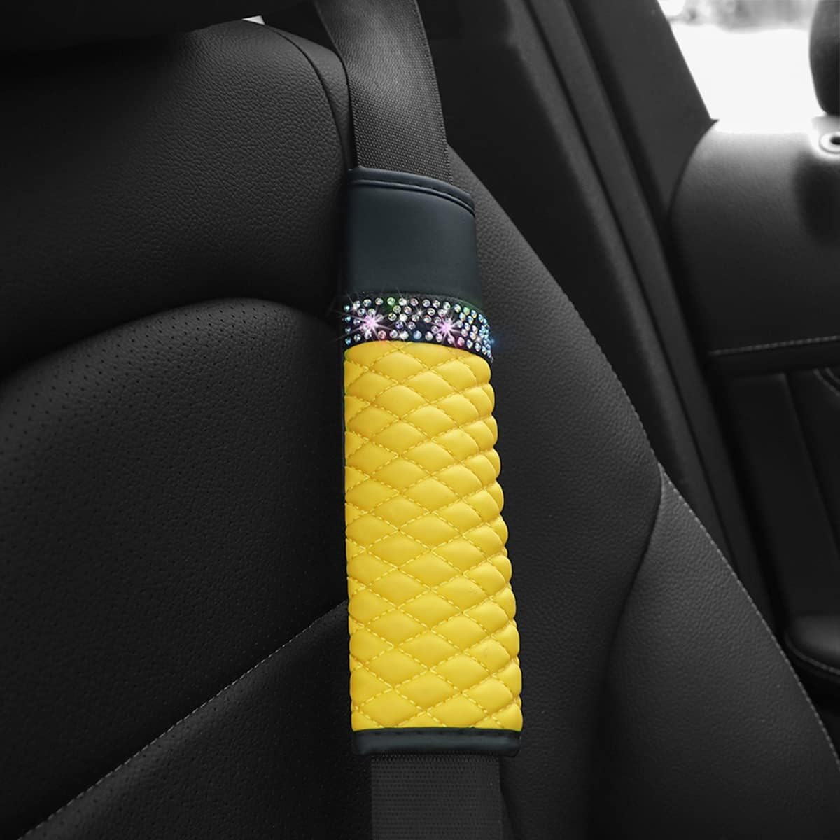 2 Pcs Auto Seat Belt Cover, Breathable Leather Shoulder Pads Protect Your Neck, Harness Pads Strap for a More Comfortable Driving, Car Accessories Compatible with Adults Kids (Yellow)