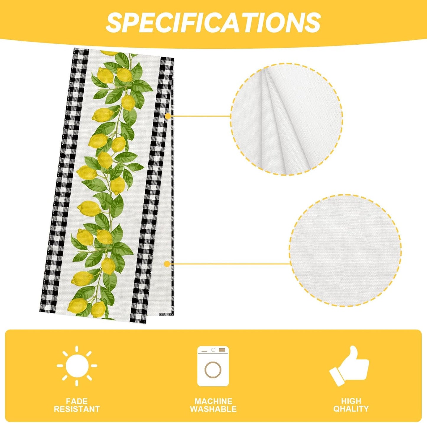 White and Black Buffalo Plaid Check Lemon Table Runner Farmhouse Style Spring Summer Home Kitchen Dinding Room Table Decorations 13x72 Inch