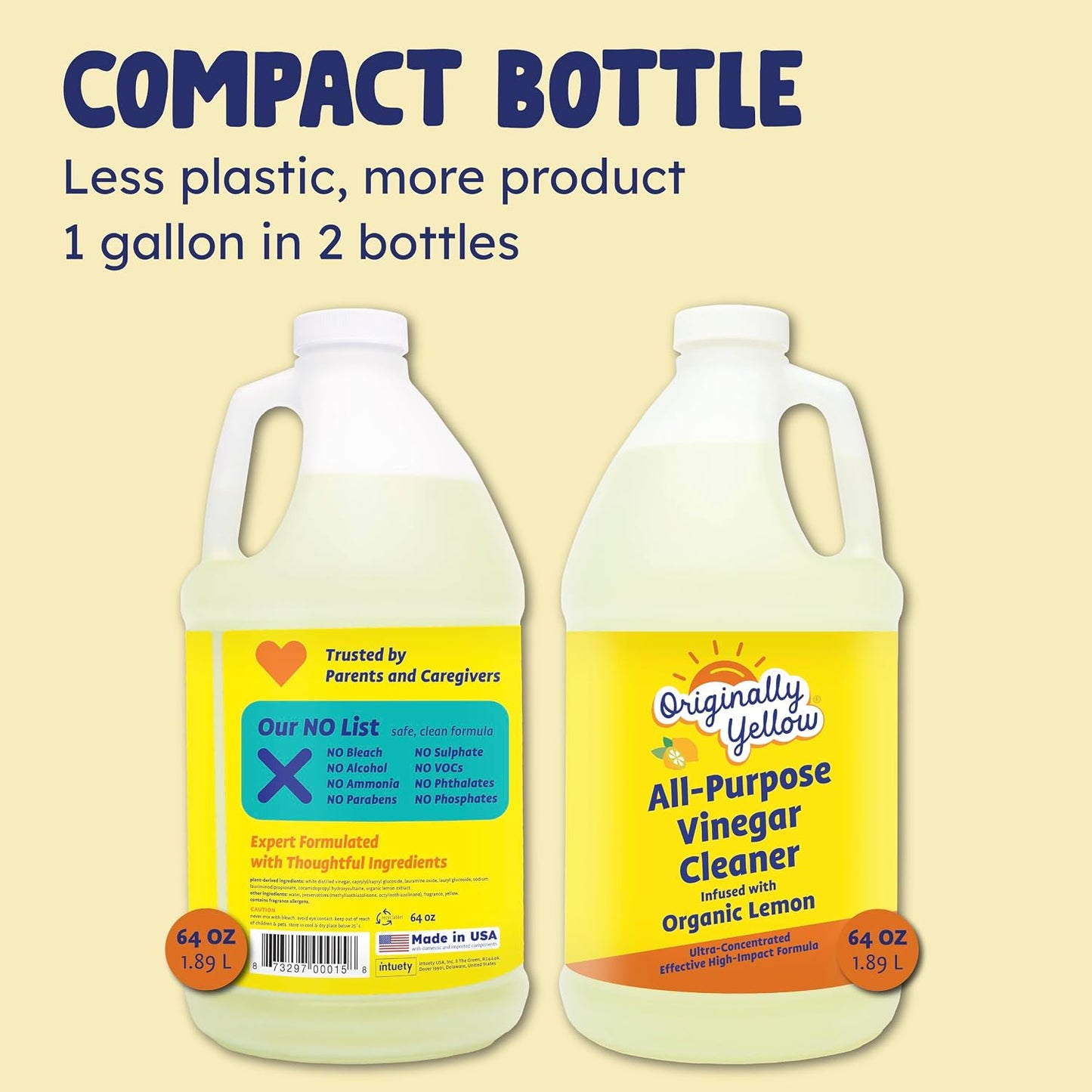Lemon Vinegar For Cleaning Purpose | USA Made All Purpose Cleaner | Use as a Floor, Glass, Kitchen, & Bathroom Cleaner | Plant Derived Vinegar Half Gallon | 64 Oz