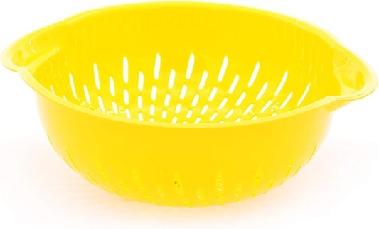 Home Mixing Bowl w/Colander (Large 4.5L, Yellow) - For Washing & Draining Fruits And Vegetables - Heavy Duty Plastic for Baking, Cooking Supplies - Dishwasher Safe