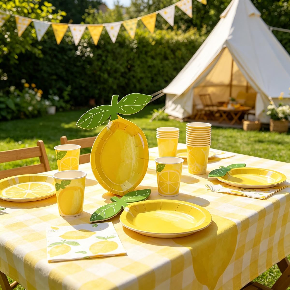 Lemon Shaped Paper Plates Disposable Summer Party Plates with Leaf Yellow Citrus Serving Plates for Tropical, Picnic, Birthday, Baby Shower, Lemonade Party Supplies