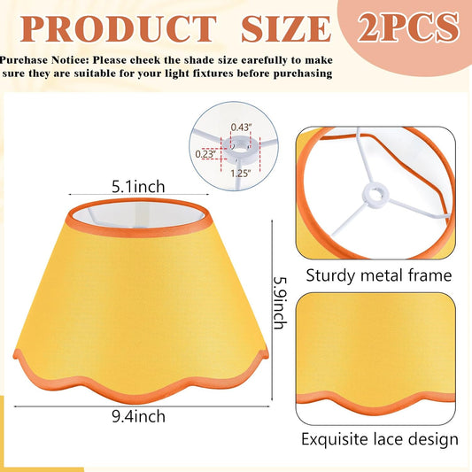 9.4'' Bottom x 5.9'' High x 5.1'' Top Set of 2 Lamp Shade with Petal Edge, Fabric Scalloped Lampshade, for Floor Wall Table Lamps Living Room Bedroom(Yellow)