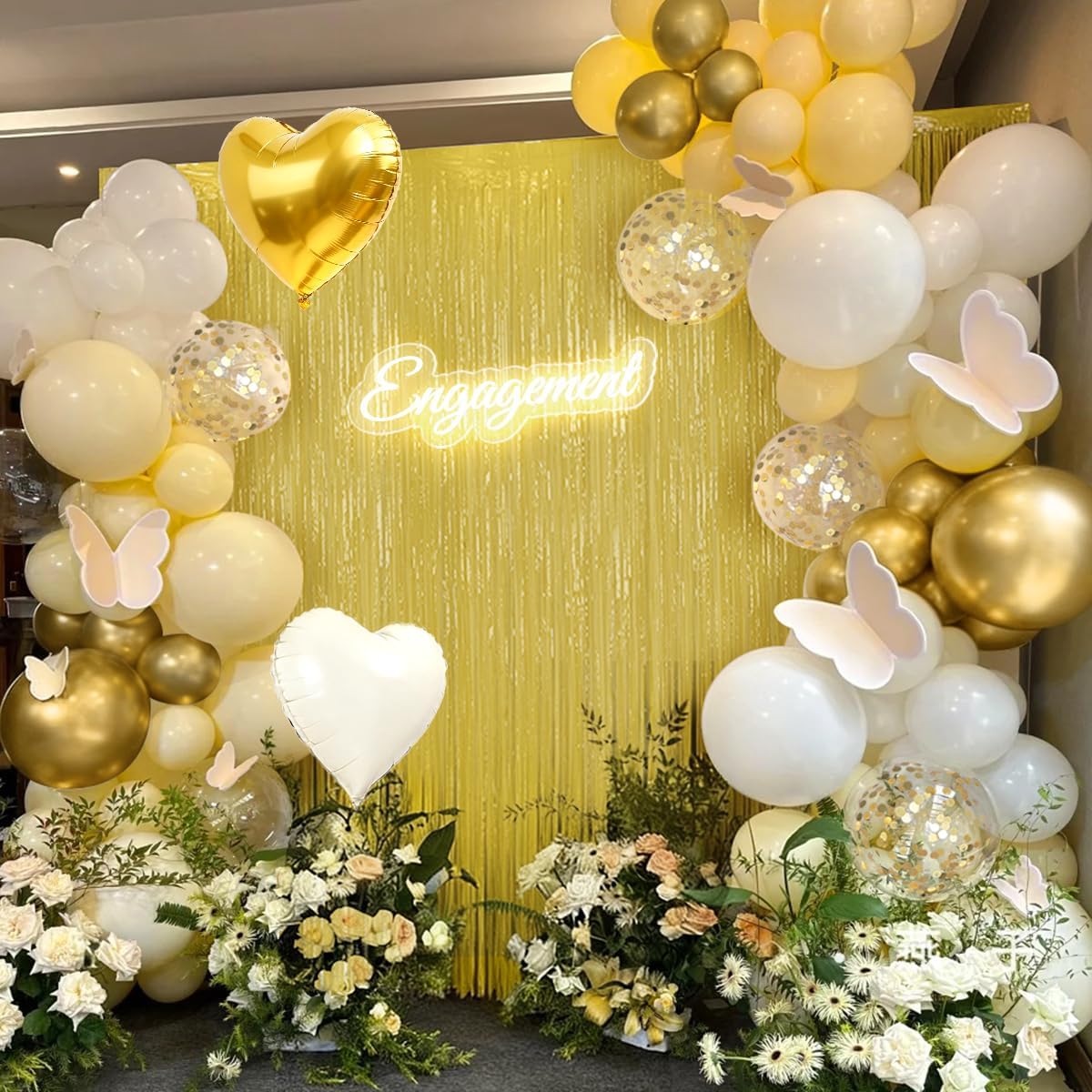 157Pcs Pastel Yellow White and Gold Balloons Garland Arch Kit with Macaron Yellow Fringe Curtain for Baby Shower Birthday Wedding Gender Reveal Sunflower Honeybee Theme Party Decorations