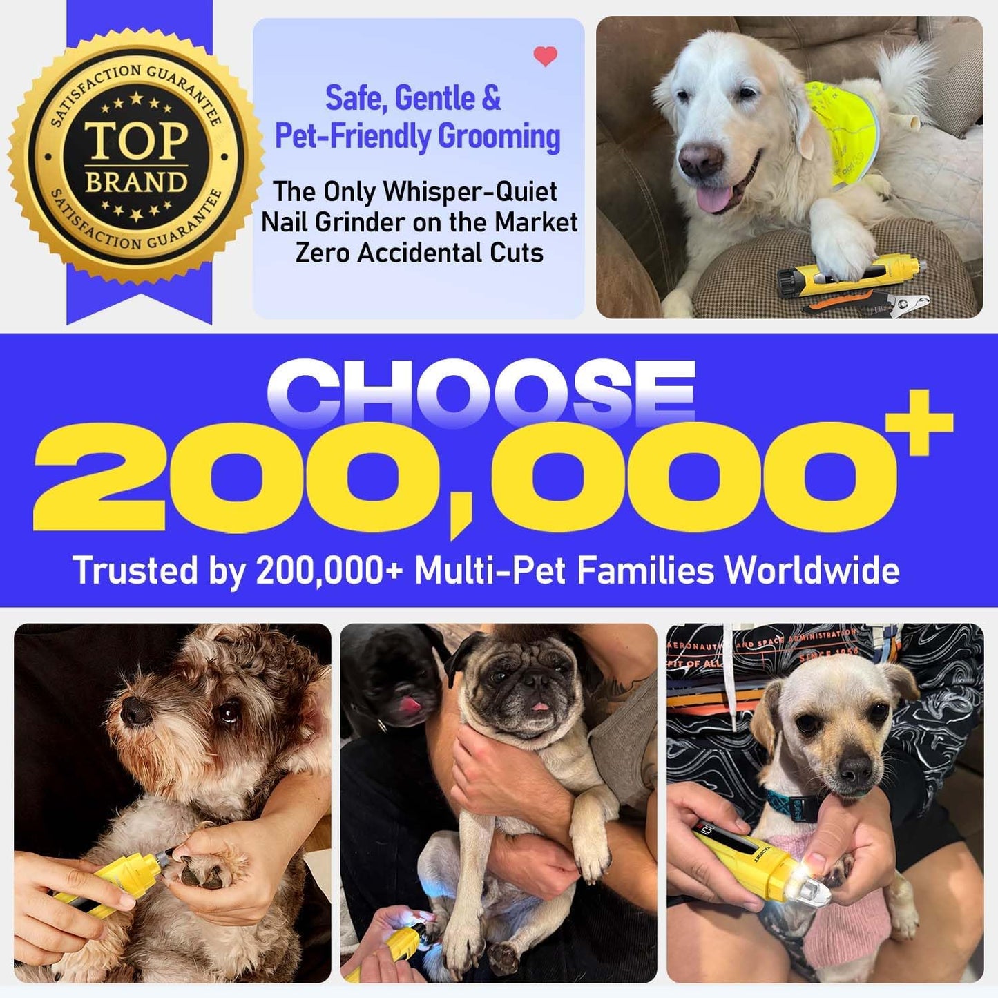 Whisper-Quiet Dog Nail Grinder Kit 50%More Powerful for Sensitive Dogs,Cats | 6-Speed Pet Nail Clippers & Trimmers with 4 LED Lights,3 Grinding Bits, No Over-Cutting,Stress-Free Grooming Set for All Pets