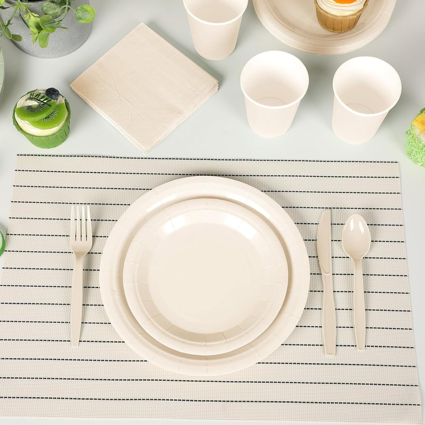 350 Pcs Bridal Shower Decorations Baby Shower Party Supplies Include Plates Cups and Napkins Sets with Plastic Forks Knives Spoons for Wedding Birthday (Light Yellow)