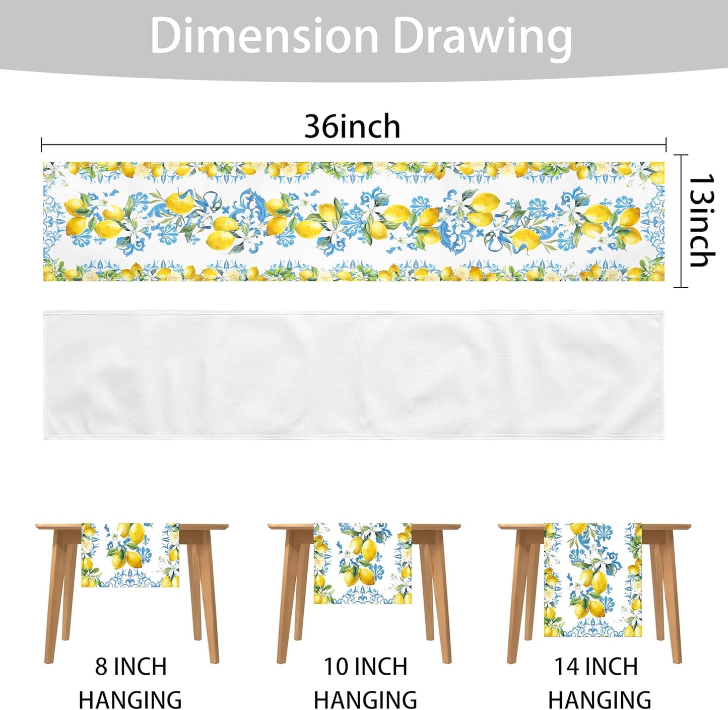 Blue Lemon Table Runner 13x36 Inch Summer Table Runners Yellow Lemon Table Decorations Rustic Coffee Table Runner for Home Kitchen Dining Room Party (13"x36", Yellow Lemon)