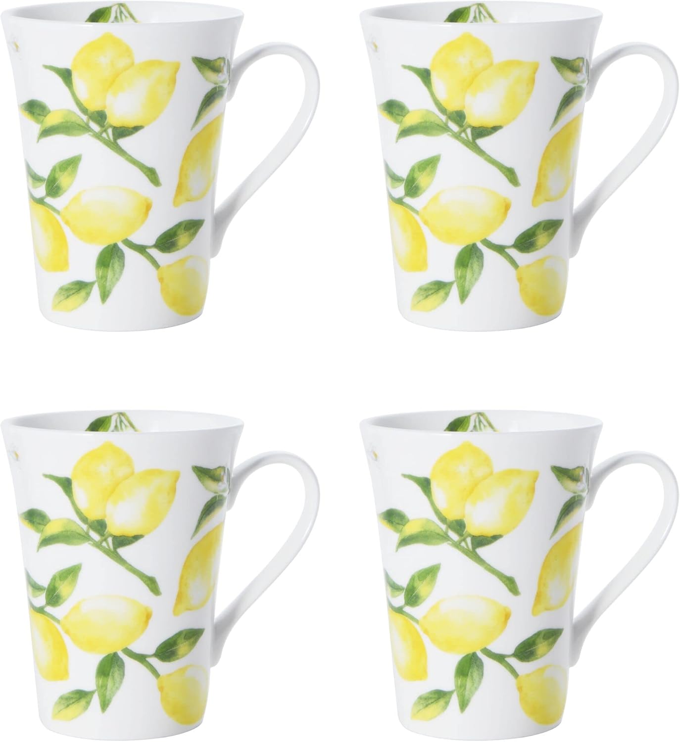Lemons 16-Piece Bone China Dinnerware Set, Service for 4, Includes Dinner Plates, Salad Plates, Cereal Bowls and Mugs, Dishwasher and Microwave Safe