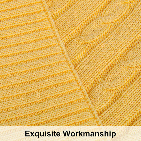 Cotton Cable Kint Throw Blanket for Couch - Super Soft Cozy Blankets, Warm 51x67 Knitted Throw Blanket for Couch, Sofa, Chair, Bed, Yellow