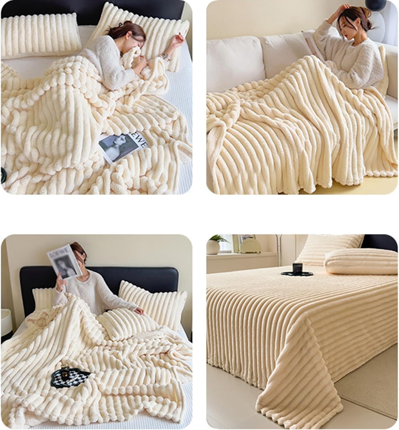 Rabbit Plush Throw Blanket for Couch, Cozy Soft Throw for Couch Bed or Chair, Fluffy Warm Plush Thick Bubble Blankets for Bed Sofa Living Room(Yellow,100x150cm(39x59inch))