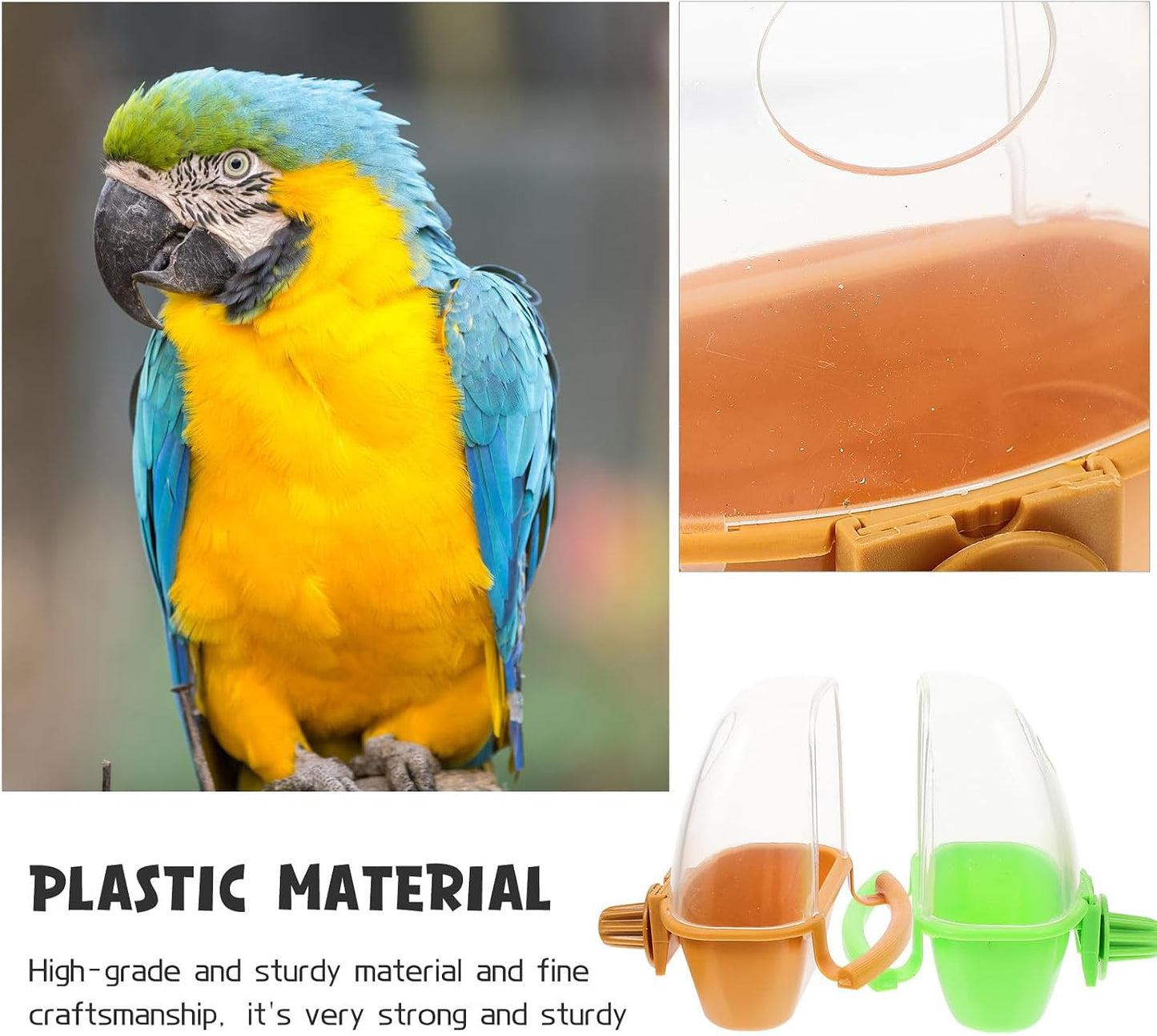 2pcs Hanging Bird Feeder Cups for Cage with No Mess Design Yellow and Green Plastic Bird Food Bowl and Water Dispenser Suitable for Parakeets Pigeons in Indoor Cages