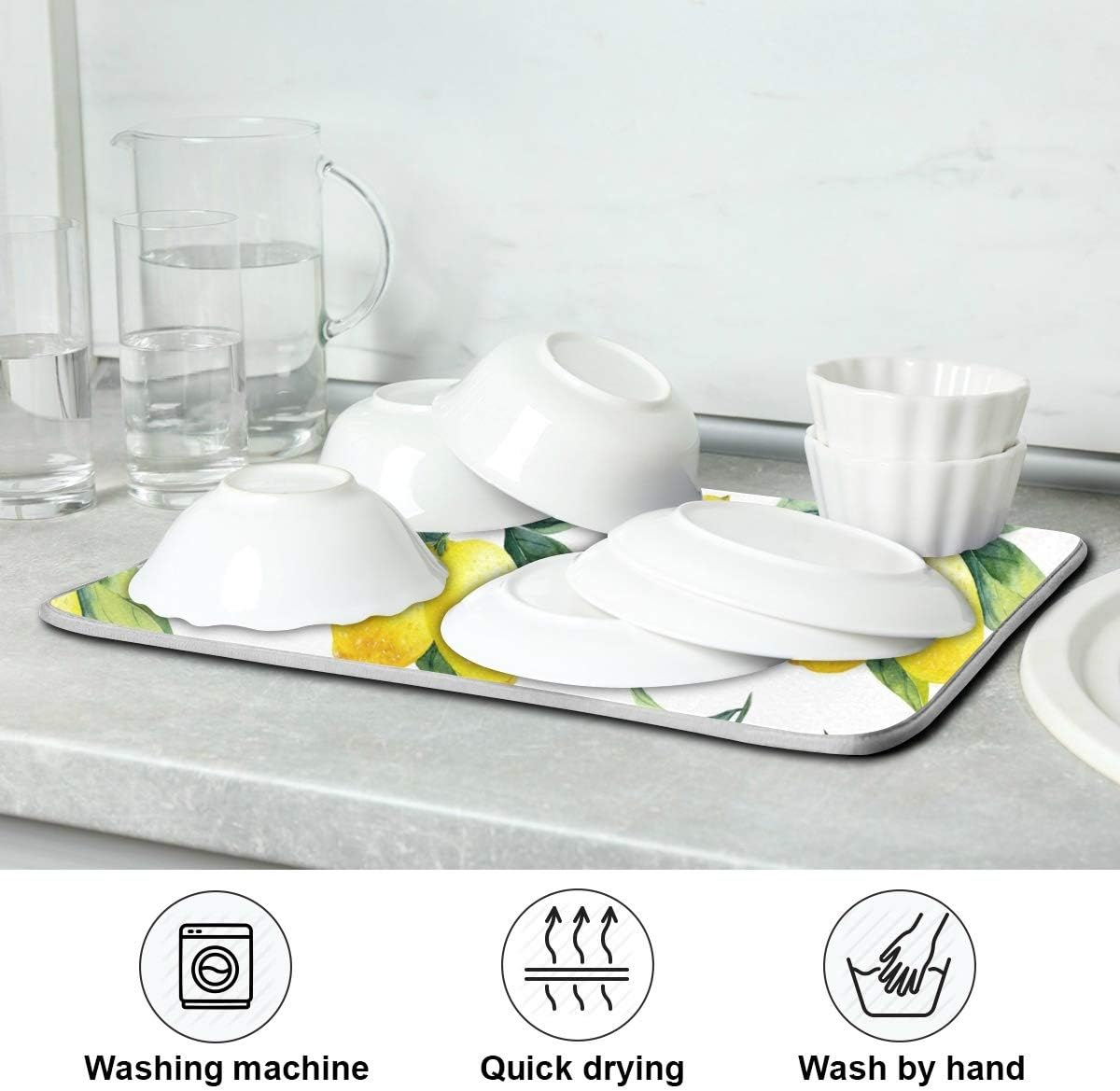 Tropical Lemon Leaves Dish Drying Mat 18x24 for Kitchen Lemon Yellow Lime Tree Dishes Pad Dish Drainer Rack Mats Absorbent Fast Dry Kitchen Accessories