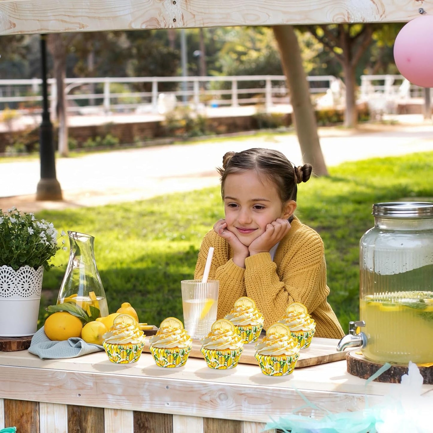 300Pcs Lemon Cupcake Liners Paper Baking Cups Summer Fruit Standard Muffin Cupcake Wrappers for Birthday Bridal Baby Shower Party Supplies