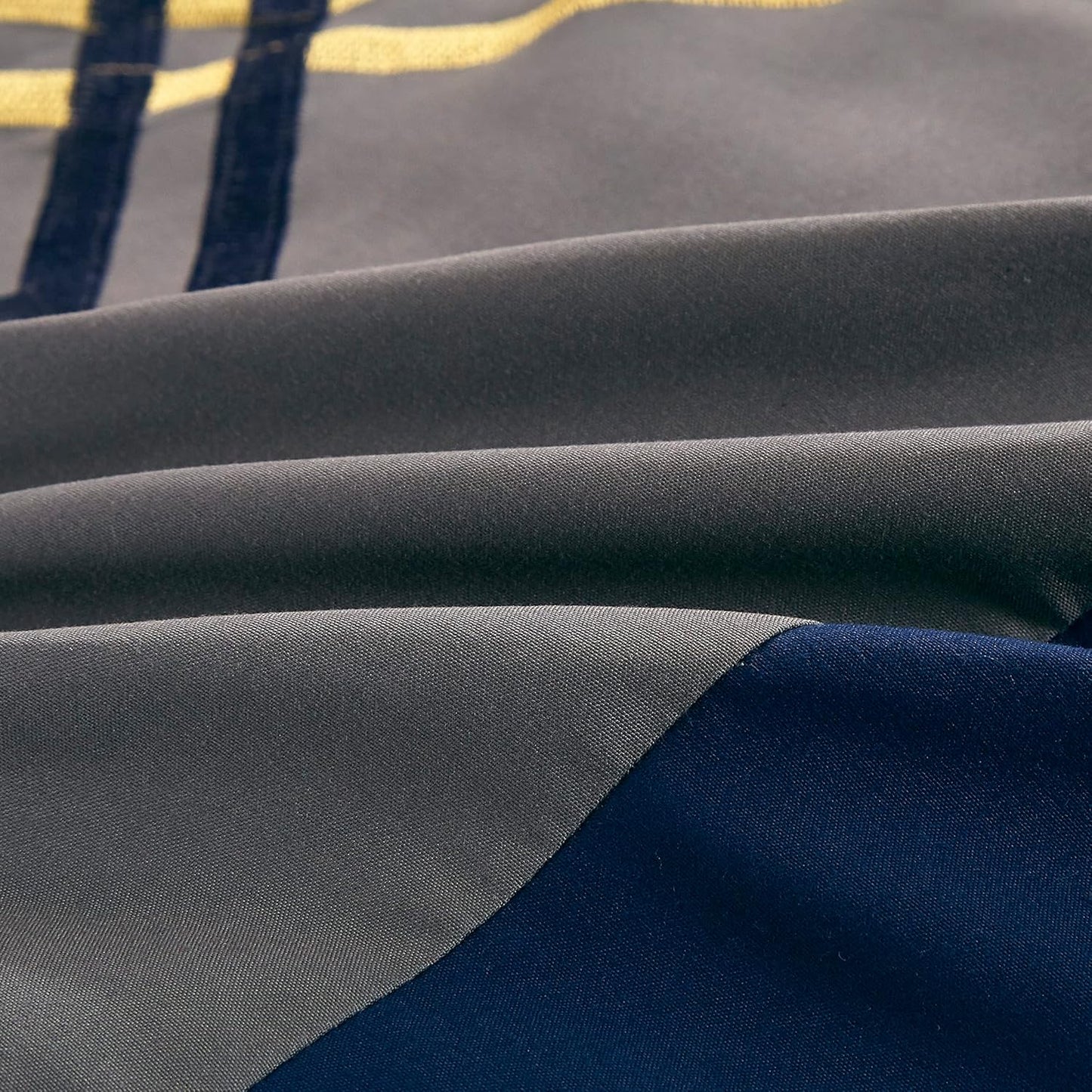 Arden 7-Piece Modern Pleated Stripe Embroidered Zigzag Bedding Comforter Set (Queen, Navy/Gray/Yellow/White)