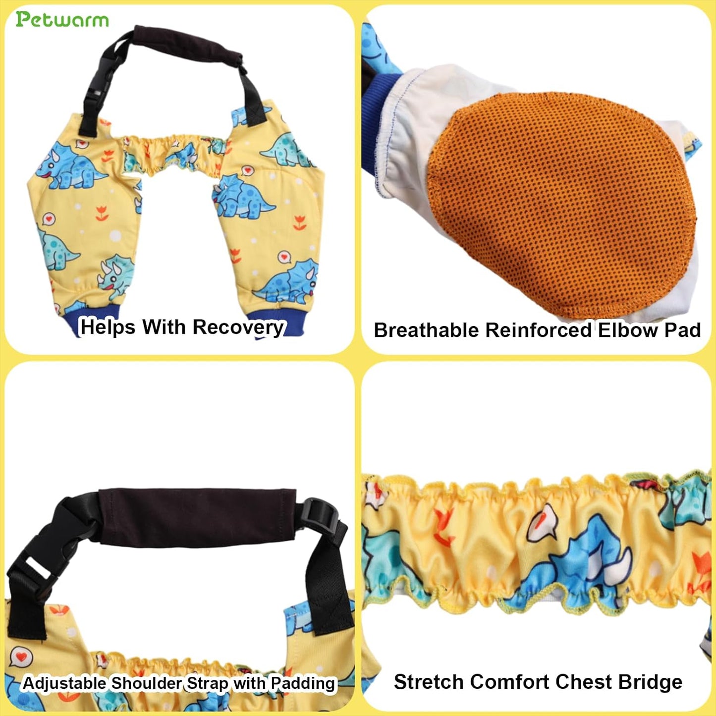 Dog Recovery Sleeve for Front Legs, Two-Leg Dog Leg Sleeve Helps Reduce Licking & Biting, Breathable Elbow Pads, Adjustable Anti-Slip Strap, Soft Cone Alternative, Yellow, M