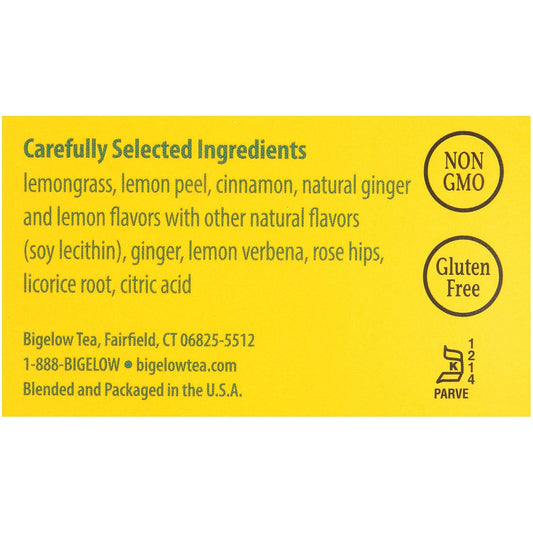 Lemon Ginger Herbal Tea Bags 28-Count Box (Pack of 1) Lemon Ginger Tea Bags Herbal Tea All Natural Gluten Free
