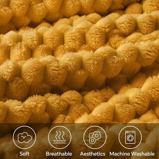 Mustard Yellow Throw Blanket for Couch, Soft Cozy Gifts for Women | 3D Jacquard Decorative Fleece Blanket, Super Soft Plush Throws, Cute Birthday Gift for Women, Suitable for All Seasons, 50*60