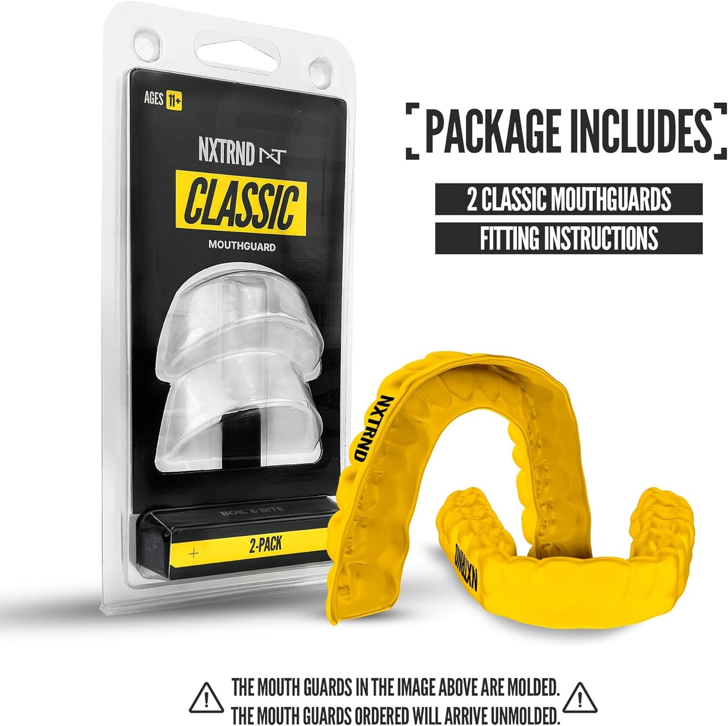 2 Pack Classic Mouthguard, Custom Fit Sports Mouthpiece for Football, Boxing, MMA, Basketball, Hockey, Lacrosse, Youth & Adult (Yellow)