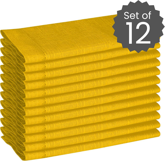 Cloth Dinner Napkins Textured - Perfect Everyday Use Table Napkins - Soft Durable Washable – Ideal for Party Wedding Christmas Easter – Set of 12-18x18 inches Mustard Yellow Napkins