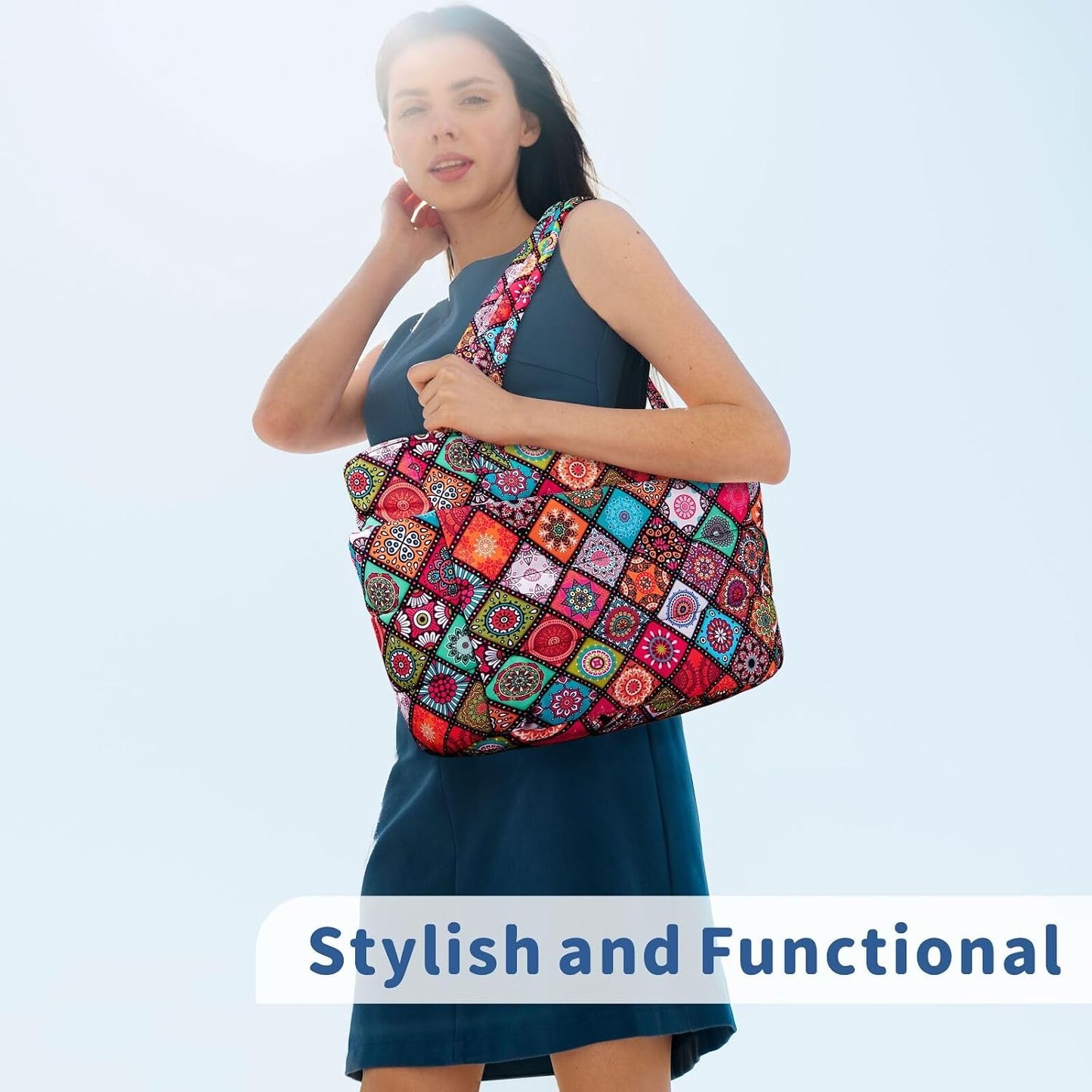 Puffer Tote Bag for Women, Lightweight Puffy Handbag with Compartments, Quilted Shoulder Bag for Work, Travel, Gym - Colors A
