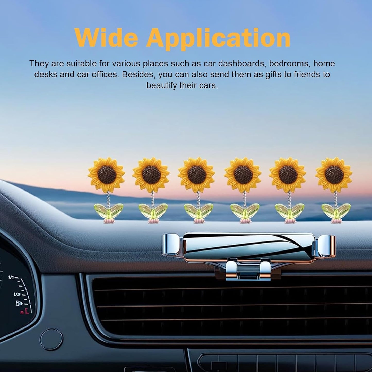 10 PCS Shaking Sunflower Ornaments, Cute Shaking Head Sunflower Decorations for Car Dashboard, Funny Rearview Mirror & Steering Wheel Decoration Accessory (Yellow#Style 1)