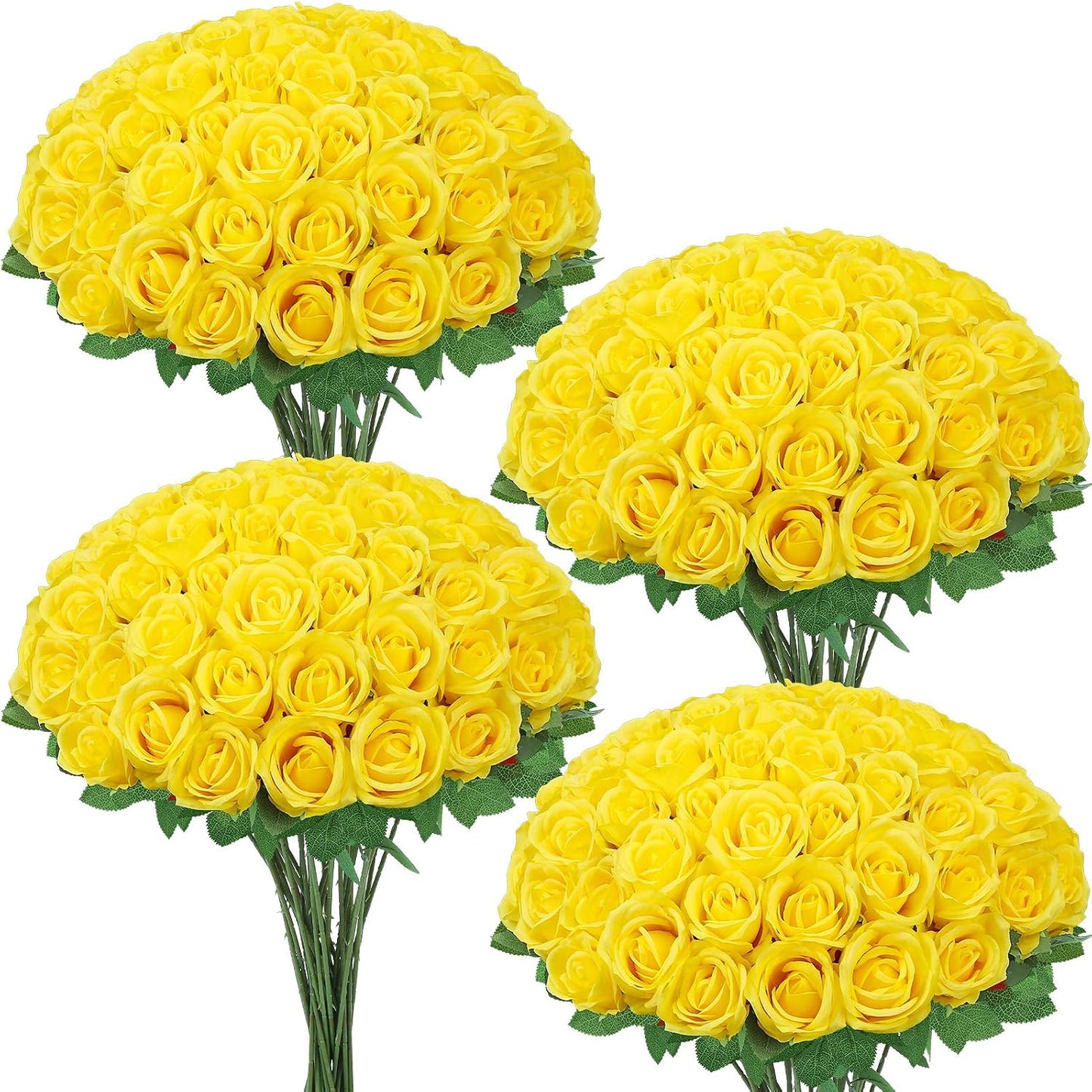 72 Pcs Artificial Roses Yellow Fake Silk Roses Realistic Roses | Faux Flower Indoor Wedding Home Decor, Birthday Decorations