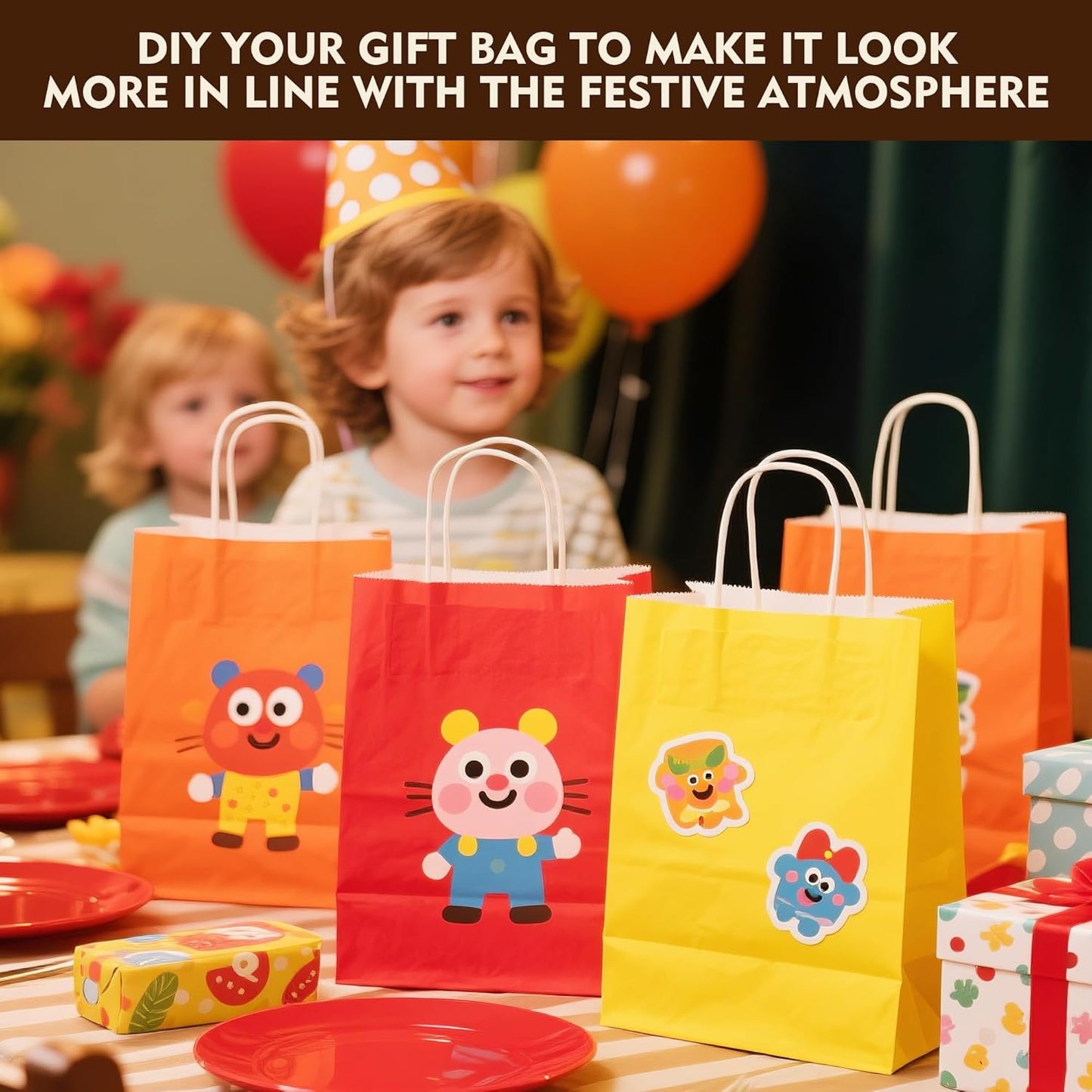24 Pack Small Gift Bags 5.8"×3.2"×8.25" Kraft Paper Bags with Handles, Party Favor Bags Bulk for Kids Birthday, Baby Shower, Crafts, Wedding, Party (6 Colors)