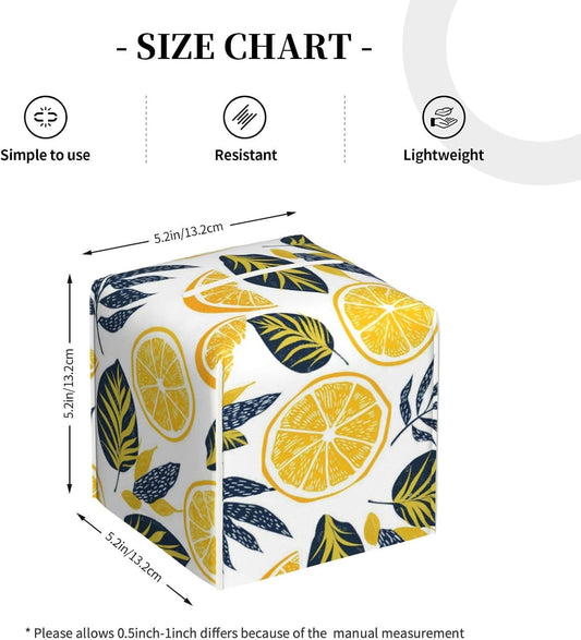 Cute Lemons Slices Print Tissue Box Cover Square | PU Leather Modern, Decorative Facial Tissue Case, Paper Organizer Holder, for Bathroom, Vanity, Countertop, Car, Office