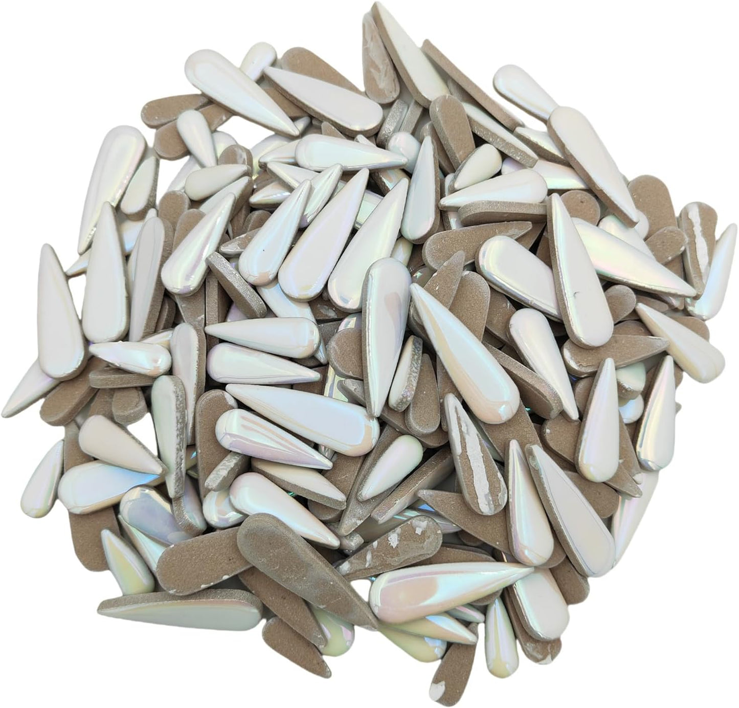 1.1LB Water Drop Petal Leaves Ceramic Mosaic Tiles for DIY Crafts,Teardrop Shaped Ceramic Mosaic Pieces for Photo Frames,Cups,Flower Pots,Fish Tank,Vases,Make Stepping Stones (Iridescent White)