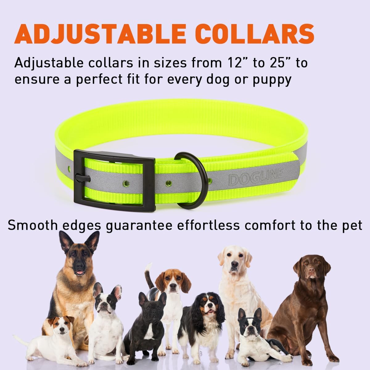 Biothane Translucent Reflective Waterproof Dog Collar Strong Coated Nylon Webbing with Black Hardware Odor- Proof for Easy Care Clean Fits Small Medium or Large Dogs - Yellow 3/4"W x 15"-18" L