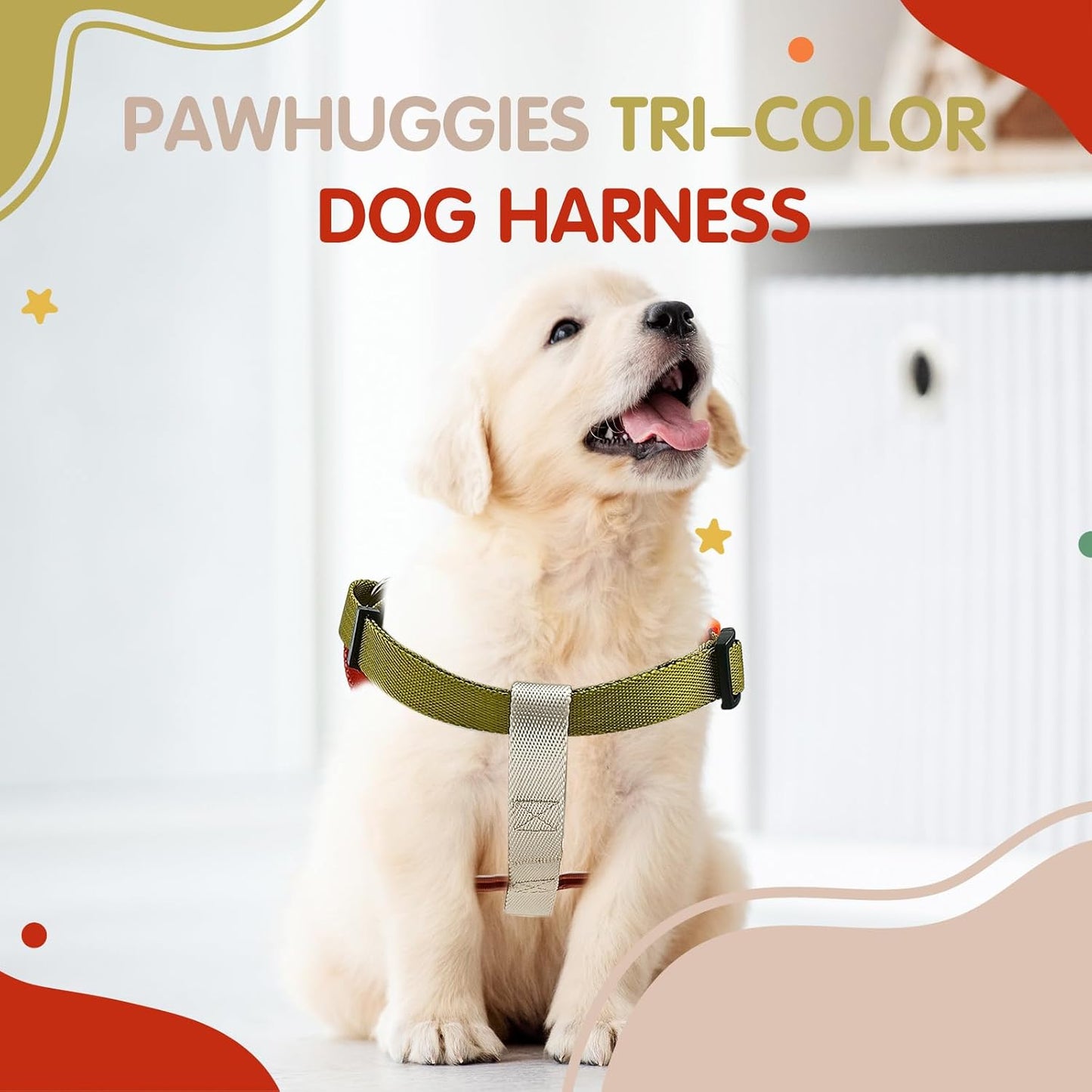 Tri-Color Dog Harness, Adjustable, No Pull, Easy Walk, Large, Red/Yellow/White | Red, yellow and white dog harness designed for easy walking with an adjustable step-in fit