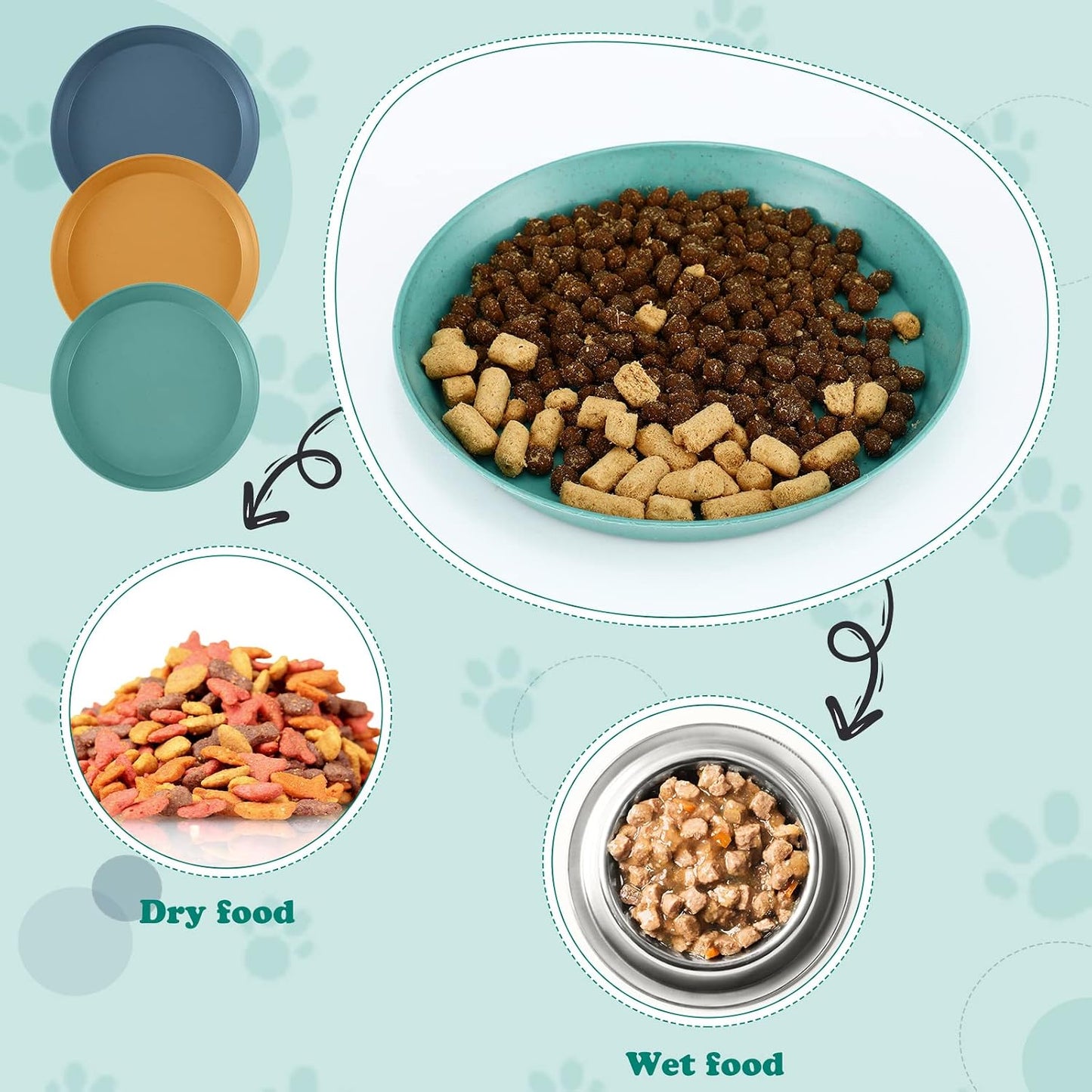 6 Pieces Shallow Cat Food Dish Food Bowls Wet Feeding Bowls Wide and Small Plate for Kittens and Short Legged Cat, 6 Inch Wheat Straw(Simple Style)