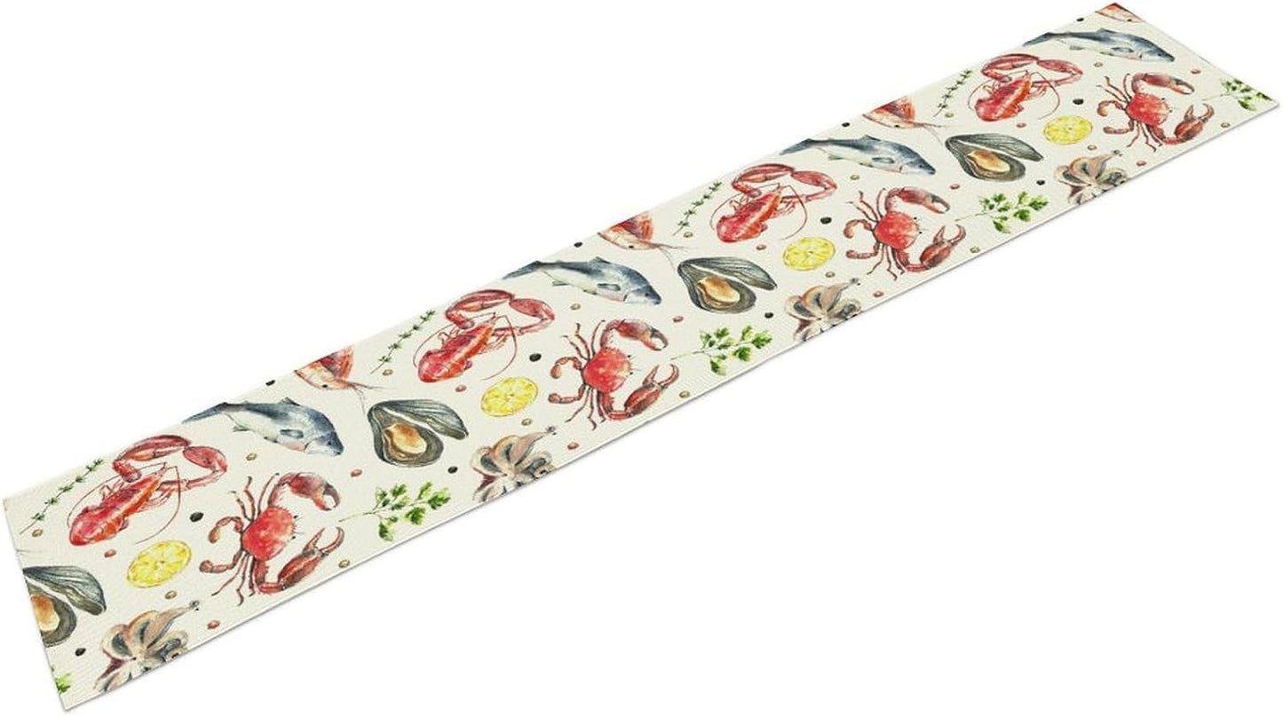 Crawfish Boil Table Runner Hand Draw Crab Shrimp Octopus Mussel Lemon Peppers Seafood Boil Themed Birthday Party Decoration Dining Room Home Kitchen Decor 13" x 36"