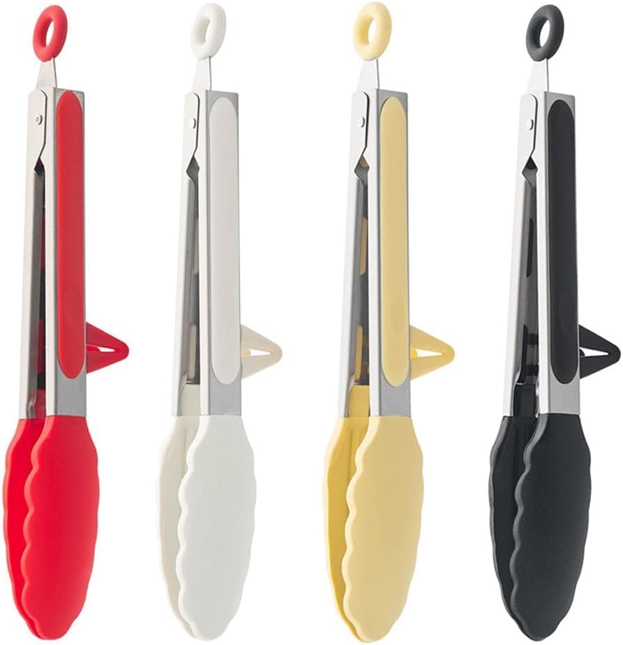 Yellow Silicone Kitchen Tongs, 10.35 Inch Stand-Up Tongs, 2 Pack | Stainless steel and silicone, 10.35 in; stand-up design keeps tips raised; for barbecue,cooking,serving and nonstick pans